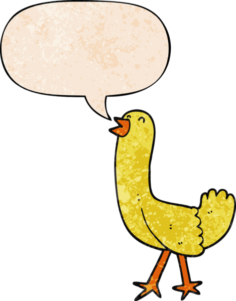 Konuşma baloncuğu olan karikatür kuşu insan tarafından çizilmiş eski doku.