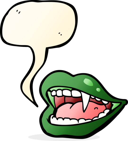 Bir insan tarafından çizilmiş konuşma baloncuğu olan bir vampir ağzı.