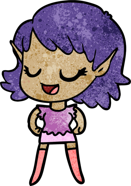 Bir insan tarafından çizilmiş mutlu elf kızı.