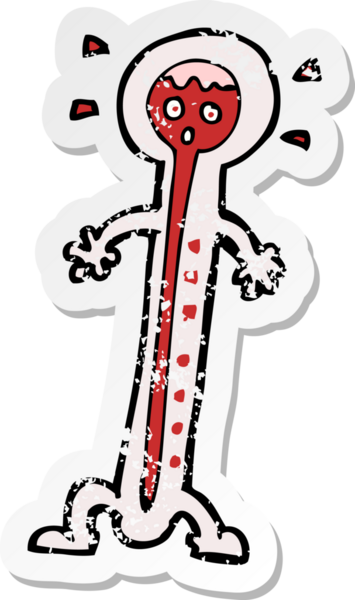 Bir insan tarafından çizilmiş sıcak termometrenin gerilimli retro yapıştırması