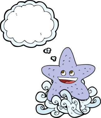 Bir insan tarafından çizilmiş serbest çizim düşünce baloncuğu denizyıldızı.