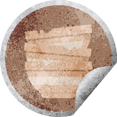 Bir insan tarafından çizilmiş bir yığın kırık eski kase grafik vektör çizim dairesel etiketi