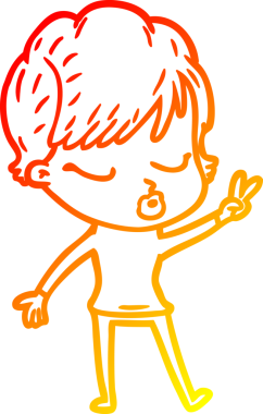 Bir insan tarafından çizilmiş gözleri olan çizgi film kadını çizimi.