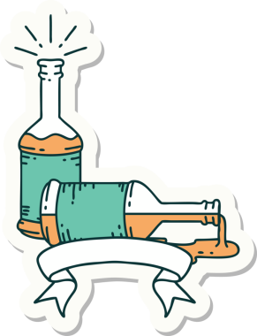 Bir insan tarafından çizilmiş dövme stili bira şişesi çıkartması.