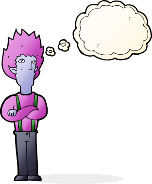 Bir insan tarafından çizilmiş düşünce balonlu vampir adam.