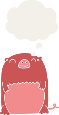 Düşünce baloncuğu olan bir insan tarafından çizilmiş bir çizgi film yaratığı.