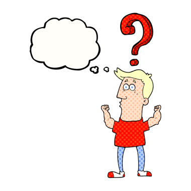 Bir insan tarafından çizilmiş soru ile serbest çizim düşünce balonu karikatür adam