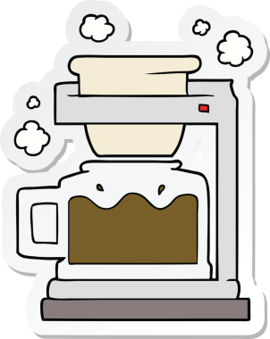 Bir insan tarafından çizilmiş bir kahve makinesinin çıkartması.