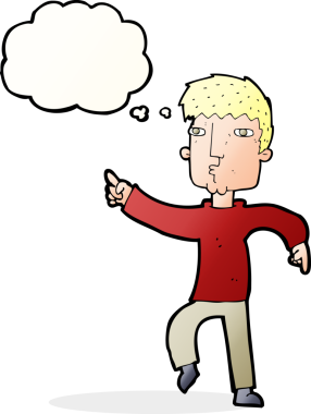 Bir insan tarafından çizilmiş düşünce balonlu çizgi film dansçısı.