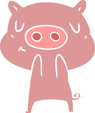 Düz renkli çizgi film içerikli domuz insan tarafından çizilmiş.