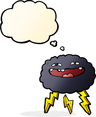 Bir insan tarafından çizilmiş düşünce baloncuklu mutlu çizgi film bulutu