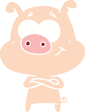 Bir insan tarafından çizilmiş mutlu düz renkli çizgi film domuzu