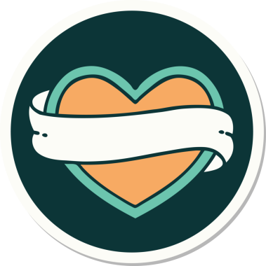 Bir insan tarafından çizilmiş geleneksel bir kalp ve bayrak stili dövme çıkartması.