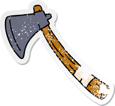 Bir insan tarafından çizilmiş bahçe baltası çizilmiş, kederli bir çıkartma.