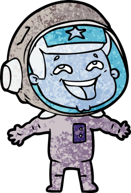 Bir insan tarafından çizilmiş gülen astronot çizgi filmi.