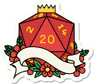 Bir insan tarafından çizilmiş 20 D20 zarının çıkartması.