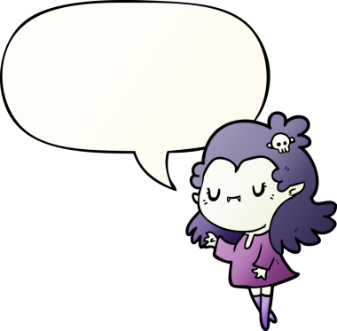 Bir insan tarafından çizilmiş hoş, çizgi film karakteri vampir kız konuşma baloncuğu.