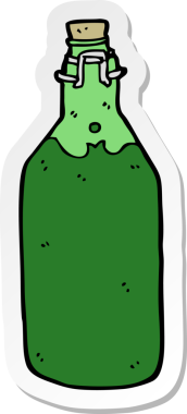 Bir insan tarafından çizilmiş bir karikatür şişesinin etiketi.