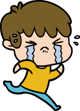 Bir insan tarafından çizilmiş ağlayan çizgi film çocuğu.