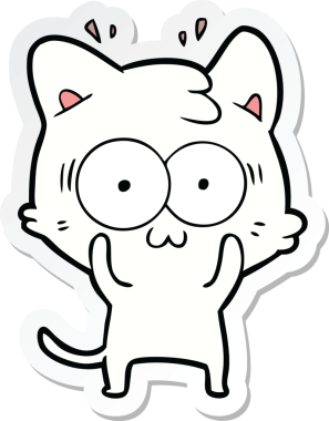 Bir çizgi film çıkartması. Bir insan tarafından çizilmiş, şaşırmış bir kedi.