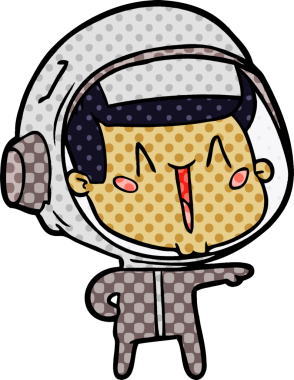 Bir insan tarafından çizilmiş mutlu astronot çizgi filmi.