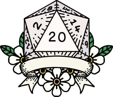 Retro Dövme Biçimi Doğal 20 kritik vuruş D20 zar bir insan tarafından çizildi