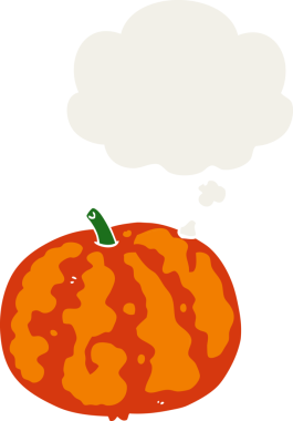 Düşünce baloncuklu karpuz insan tarafından çizilmiş retro tarzı.