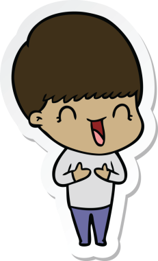 Bir insan tarafından çizilmiş mutlu bir çizgi film çocuğunun çıkartması.