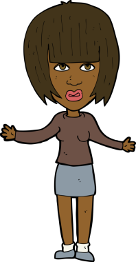 Bir insan tarafından çizilmiş omuz silken çizgi filmdeki kadın.