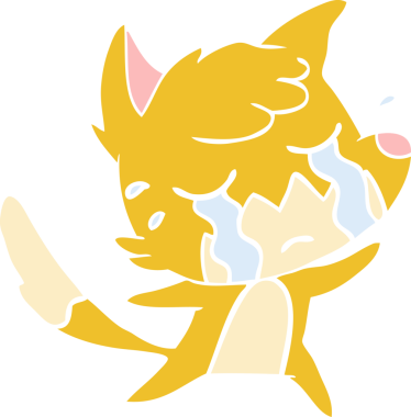 Bir insan tarafından çizilmiş ağlayan tilki düz renkli çizgi film