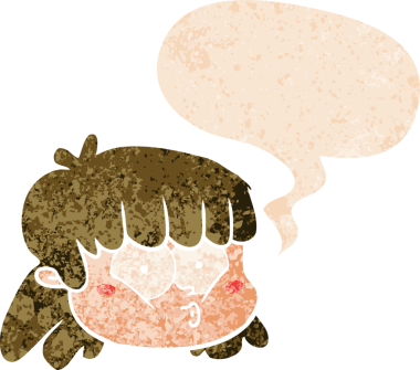 Bir insan tarafından çizilmiş, grunge 'de konuşma baloncuğu olan karikatür kadın yüzü.