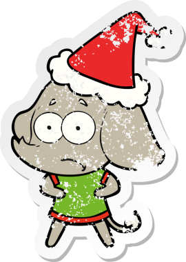 Bir insan tarafından çizilmiş Noel Baba şapkası giymiş belirsiz bir filin kederli çıkartması.