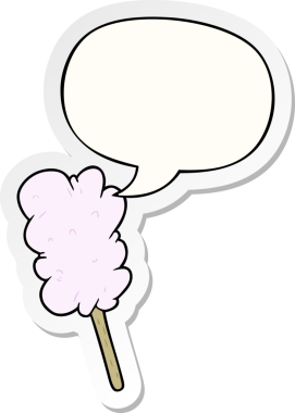 Çizgi film çubuğunda pamuk helva ve bir insan tarafından çizilmiş balon etiketi.