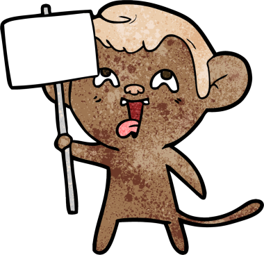 Bir insan tarafından çizilmiş işaretli çılgın çizgi film maymunu