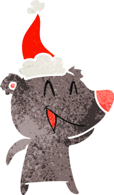 Gülen ayı eli, bir insanın çizdiği Noel Baba şapkasının eski çizgi filmini çizdi.