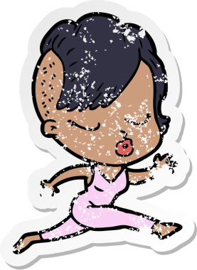 Çizgi film çıkartması. Bir insan tarafından çizilmiş güzel hippi kız.