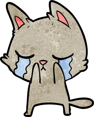 Bir insan tarafından çizilmiş ağlayan çizgi film kedisi.