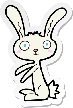 Bir insan tarafından çizilmiş çizgi film tavşanının çıkartması.