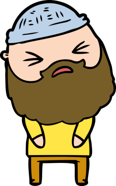 Bir insan tarafından çizilmiş sakallı bir çizgi film adamı.