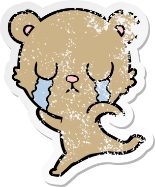 Bir insan tarafından çizilen ağlayan çizgi film ayısının sıkıntılı çıkartması.