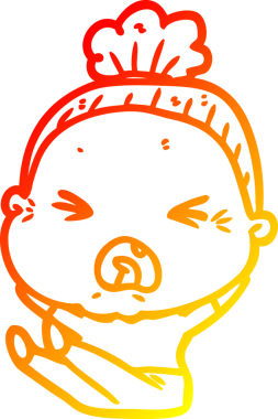 Bir insan tarafından çizilmiş kızgın yaşlı bir kadının sıcak çizgi çizimi.