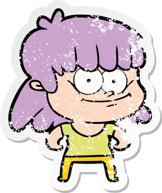 Bir insan tarafından çizilmiş gülümseyen bir karikatür çıkartması.