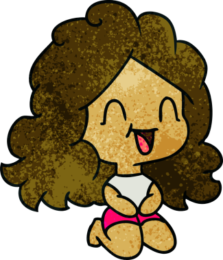 Bir insan tarafından çizilmiş el yazısıyla çizilmiş sevimli kawaii mutlu kız.