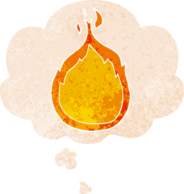 Düşünce baloncuğu ve grunge ile çizgi film alevleri bir insan tarafından çizilmiş tedirgin geçmiş dokular