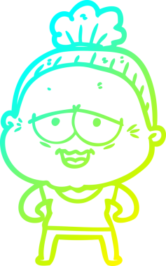 Bir insan tarafından çizilmiş, mutlu, yaşlı bir kadının çizdiği soğuk çizgi.