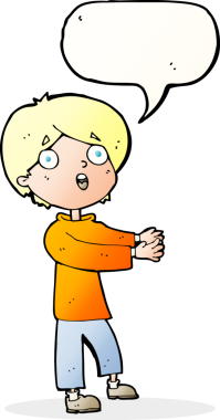 Bir insan tarafından çizilmiş konuşma balonuyla şok olmuş bir çocuk.