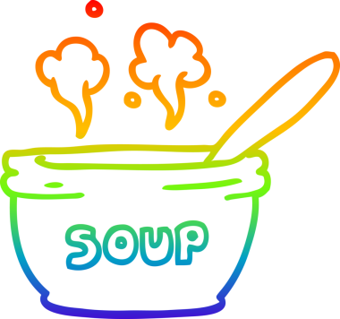 Bir insan tarafından çizilmiş sıcak çorba karikatürünün gradyan çizimi.