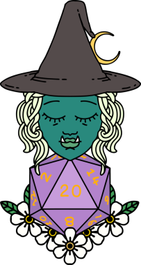 Retro Dövme Biçimi Bir insan tarafından çizilmiş 20 zarlı yarı ork sihirbazı