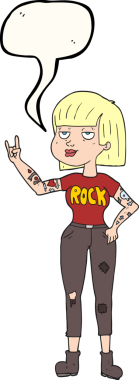 Bir insan tarafından çizilmiş serbest konuşma balonu karikatürü rock kızı.