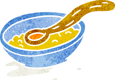 Bir insan tarafından çizilmiş mısır gevreği kasesinin retro karikatürü.